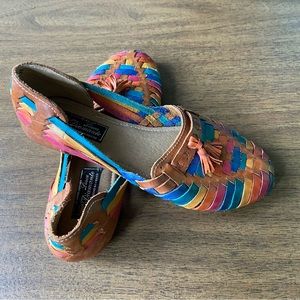 Colorful leather huarache flats.
